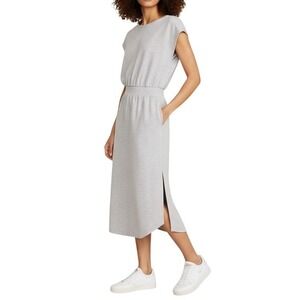 Lou & Grey Heather Grey Scubasoft Midi Dress Elastic Waist Side Slits Women's XL